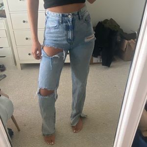 Nasty Gal Split Hem Distressed Straight Leg Jeans